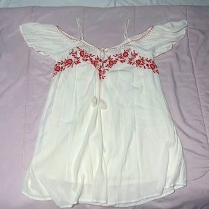 Bohemian flowery off-shoulders dress with red flowers/ Band of gypsies dress